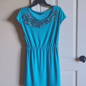 Turquoise capsleeve mini dress